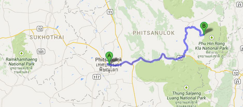 Национальный парк Пху Хин Ронг Кла (Phu Hin Rong Kla) карта