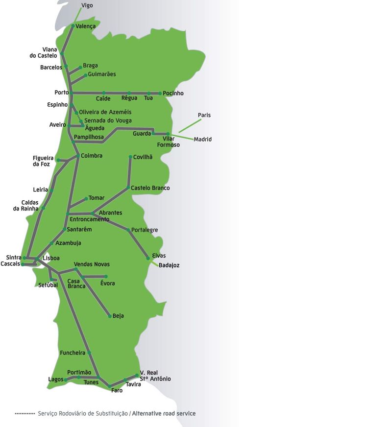 карта жд в Португалии